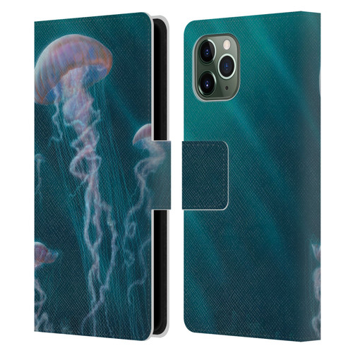 Vincent Hie Underwater Jellyfish Leather Book Wallet Case Cover For Apple iPhone 11 Pro