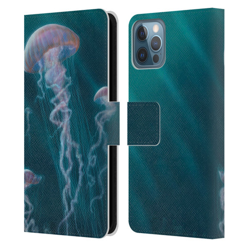 Vincent Hie Underwater Jellyfish Leather Book Wallet Case Cover For Apple iPhone 12 / iPhone 12 Pro