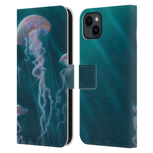 Vincent Hie Underwater Jellyfish Leather Book Wallet Case Cover For Apple iPhone 15 Plus