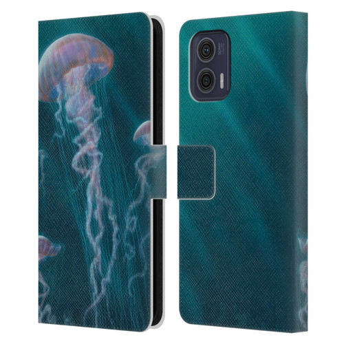 Vincent Hie Underwater Jellyfish Leather Book Wallet Case Cover For Motorola Moto G73 5G