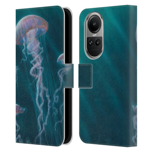 Vincent Hie Underwater Jellyfish Leather Book Wallet Case Cover For OPPO Reno10 5G / Reno10 Pro 5G