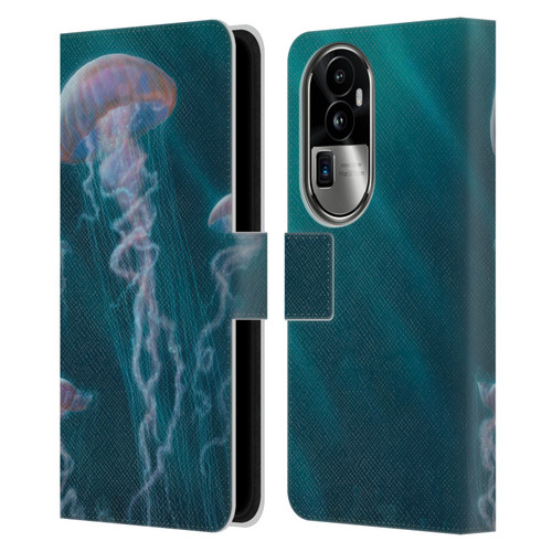 Vincent Hie Underwater Jellyfish Leather Book Wallet Case Cover For OPPO Reno10 Pro+