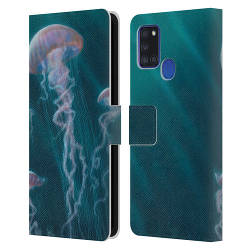 Vincent Hie Underwater Jellyfish Leather Book Wallet Case Cover For Samsung Galaxy A21s (2020)