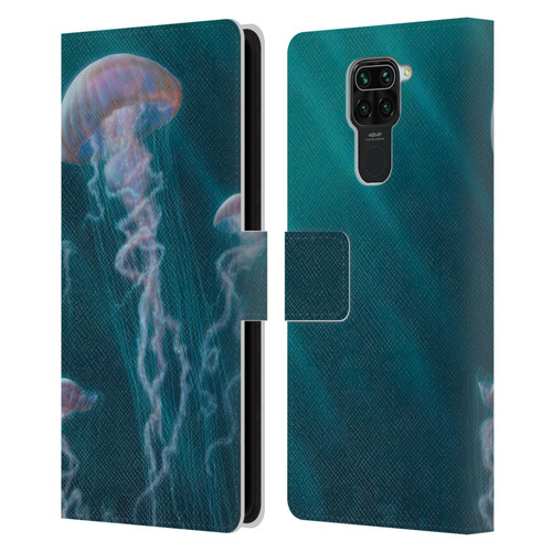 Vincent Hie Underwater Jellyfish Leather Book Wallet Case Cover For Xiaomi Redmi Note 9 / Redmi 10X 4G