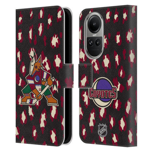 NHL Arizona Coyotes Leopard Patten Leather Book Wallet Case Cover For OPPO Reno10 5G / Reno10 Pro 5G