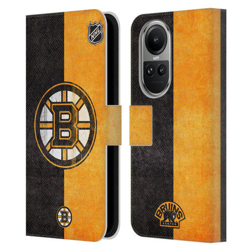 NHL Boston Bruins Half Distressed Leather Book Wallet Case Cover For OPPO Reno10 5G / Reno10 Pro 5G