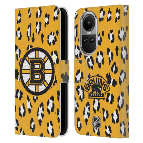 NHL Boston Bruins Leopard Patten Leather Book Wallet Case Cover For OPPO Reno10 5G / Reno10 Pro 5G