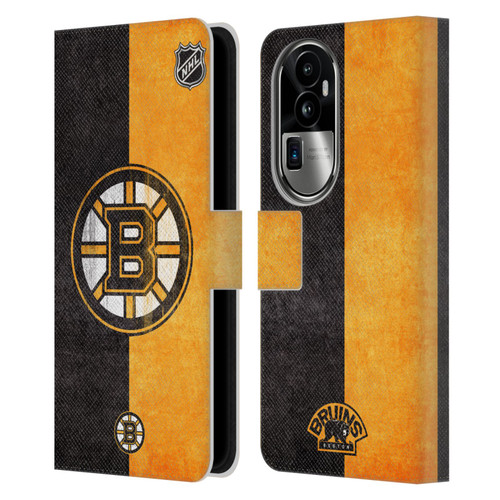 NHL Boston Bruins Half Distressed Leather Book Wallet Case Cover For OPPO Reno10 Pro+