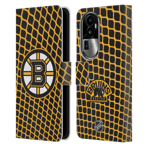 NHL Boston Bruins Net Pattern Leather Book Wallet Case Cover For OPPO Reno10 Pro+