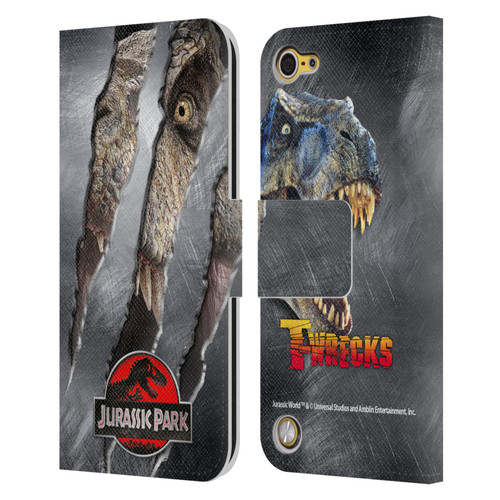 Jurassic Park Logo T-Rex Claw Mark Leather Book Wallet Case Cover For Apple iPod Touch 5G 5th Gen