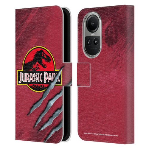 Jurassic Park Logo Red Claw Leather Book Wallet Case Cover For OPPO Reno10 5G / Reno10 Pro 5G