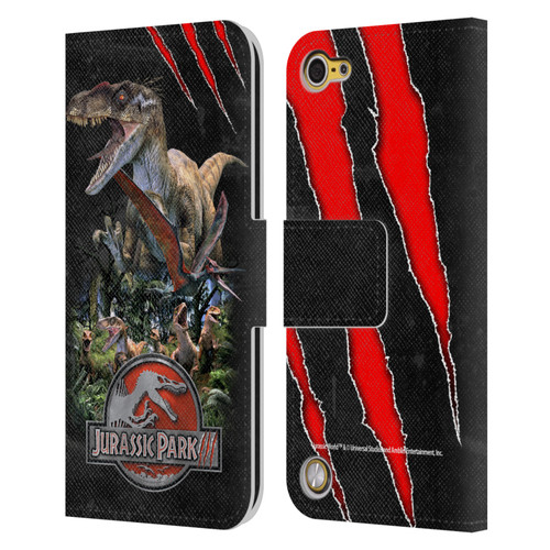 Jurassic Park III Key Art Dinosaurs 3 Leather Book Wallet Case Cover For Apple iPod Touch 5G 5th Gen