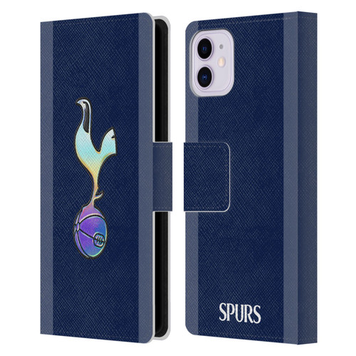 Tottenham Hotspur F.C. 2023/24 Badge Dark Blue and Purple Leather Book Wallet Case Cover For Apple iPhone 11