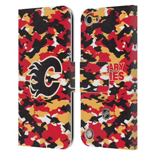 NHL Calgary Flames Camouflage Leather Book Wallet Case Cover For Apple iPod Touch 5G 5th Gen