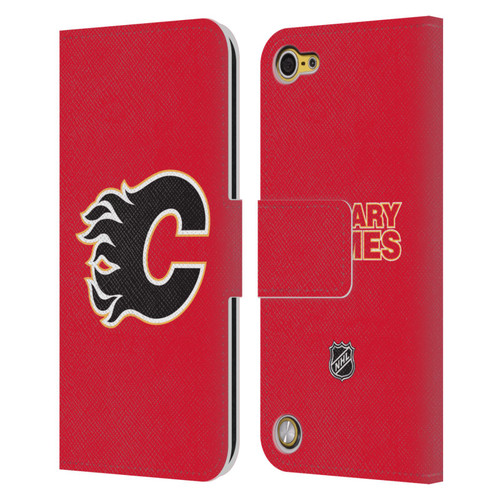 NHL Calgary Flames Plain Leather Book Wallet Case Cover For Apple iPod Touch 5G 5th Gen