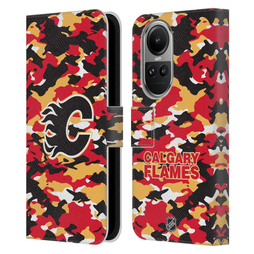 NHL Calgary Flames Camouflage Leather Book Wallet Case Cover For OPPO Reno10 5G / Reno10 Pro 5G