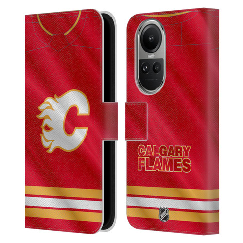 NHL Calgary Flames Jersey Leather Book Wallet Case Cover For OPPO Reno10 5G / Reno10 Pro 5G