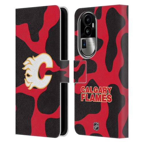 NHL Calgary Flames Cow Pattern Leather Book Wallet Case Cover For OPPO Reno10 Pro+