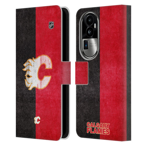 NHL Calgary Flames Half Distressed Leather Book Wallet Case Cover For OPPO Reno10 Pro+