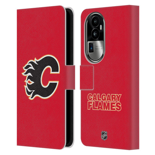 NHL Calgary Flames Plain Leather Book Wallet Case Cover For OPPO Reno10 Pro+