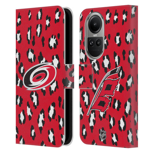 NHL Carolina Hurricanes Leopard Patten Leather Book Wallet Case Cover For OPPO Reno10 5G / Reno10 Pro 5G