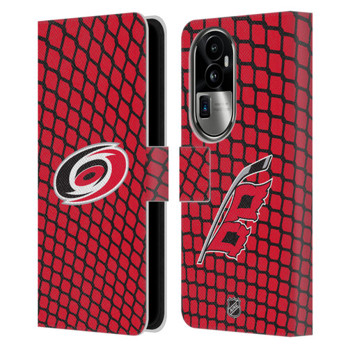 NHL Carolina Hurricanes Net Pattern Leather Book Wallet Case Cover For OPPO Reno10 Pro+