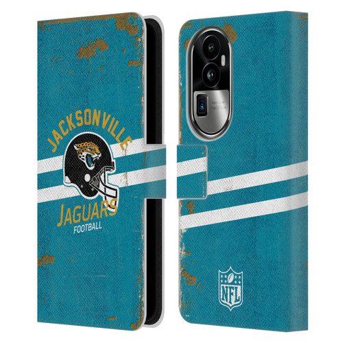 NFL Jacksonville Jaguars Logo Art Helmet Distressed Leather Book Wallet Case Cover For OPPO Reno10 Pro+