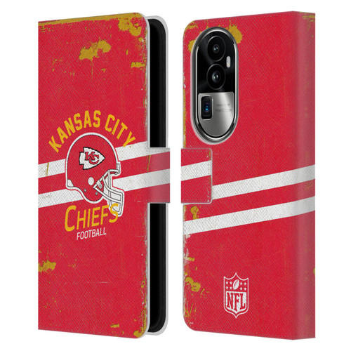 NFL Kansas City Chiefs Logo Art Helmet Distressed Leather Book Wallet Case Cover For OPPO Reno10 Pro+
