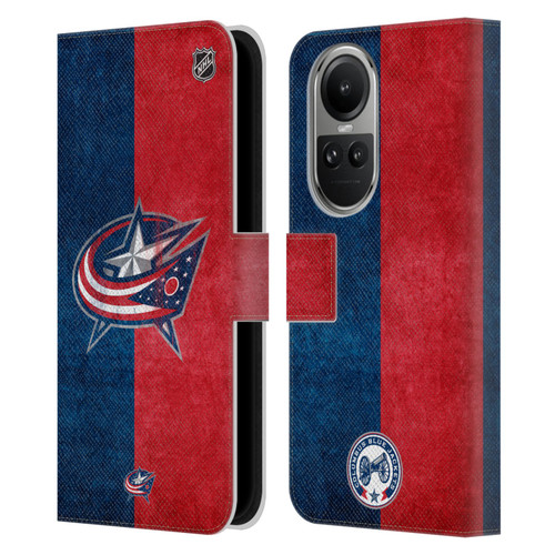 NHL Columbus Blue Jackets Half Distressed Leather Book Wallet Case Cover For OPPO Reno10 5G / Reno10 Pro 5G