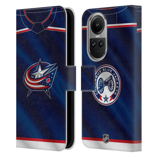 NHL Columbus Blue Jackets Jersey Leather Book Wallet Case Cover For OPPO Reno10 5G / Reno10 Pro 5G