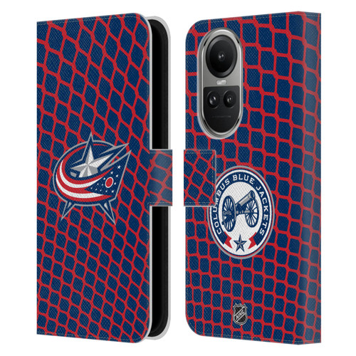 NHL Columbus Blue Jackets Net Pattern Leather Book Wallet Case Cover For OPPO Reno10 5G / Reno10 Pro 5G