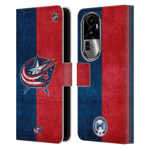 NHL Columbus Blue Jackets Half Distressed Leather Book Wallet Case Cover For OPPO Reno10 Pro+