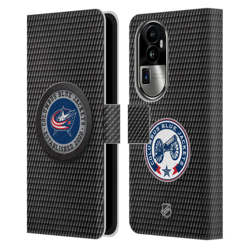 NHL Columbus Blue Jackets Puck Texture Leather Book Wallet Case Cover For OPPO Reno10 Pro+