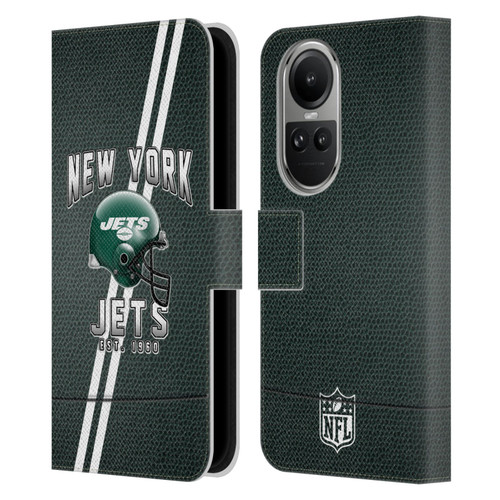 NFL New York Jets Logo Art Football Stripes Leather Book Wallet Case Cover For OPPO Reno10 5G / Reno10 Pro 5G