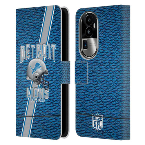 NFL Detroit Lions Logo Art Football Stripes Leather Book Wallet Case Cover For OPPO Reno10 Pro+