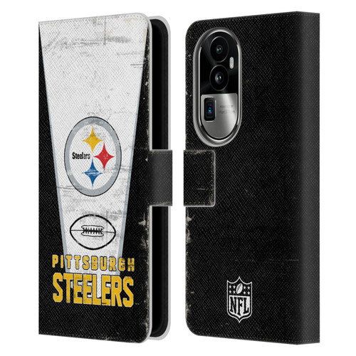 NFL Pittsburgh Steelers Logo Art Banner Leather Book Wallet Case Cover For OPPO Reno10 Pro+