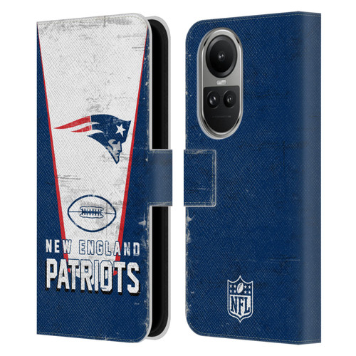 NFL New England Patriots Logo Art Banner Leather Book Wallet Case Cover For OPPO Reno10 5G / Reno10 Pro 5G