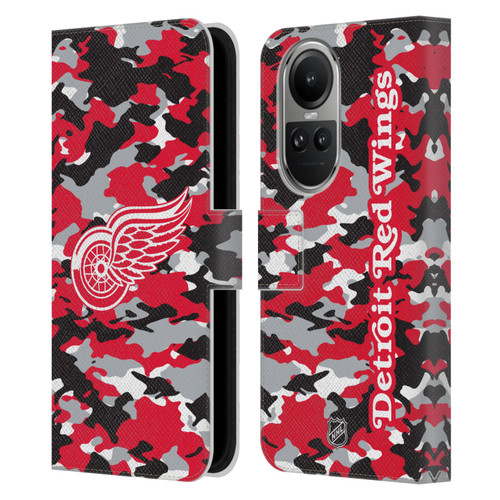 NHL Detroit Red Wings Camouflage Leather Book Wallet Case Cover For OPPO Reno10 5G / Reno10 Pro 5G