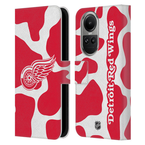 NHL Detroit Red Wings Cow Pattern Leather Book Wallet Case Cover For OPPO Reno10 5G / Reno10 Pro 5G