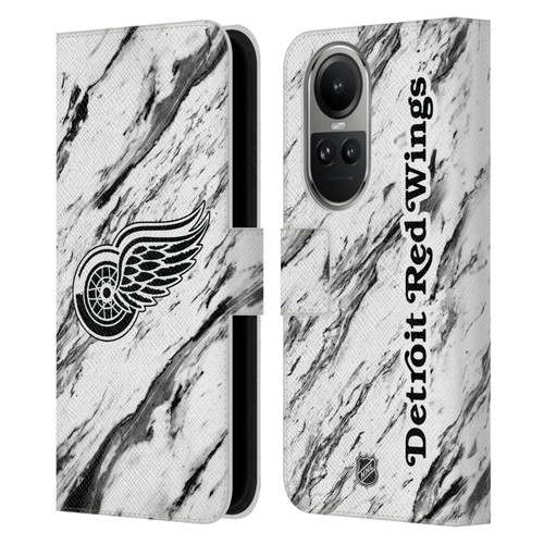 NHL Detroit Red Wings Marble Leather Book Wallet Case Cover For OPPO Reno10 5G / Reno10 Pro 5G