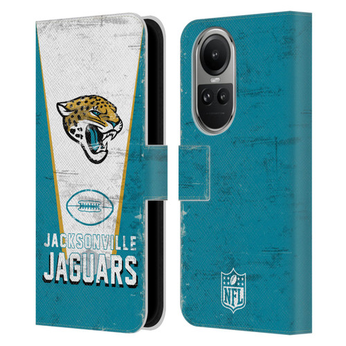 NFL Jacksonville Jaguars Logo Art Banner Leather Book Wallet Case Cover For OPPO Reno10 5G / Reno10 Pro 5G