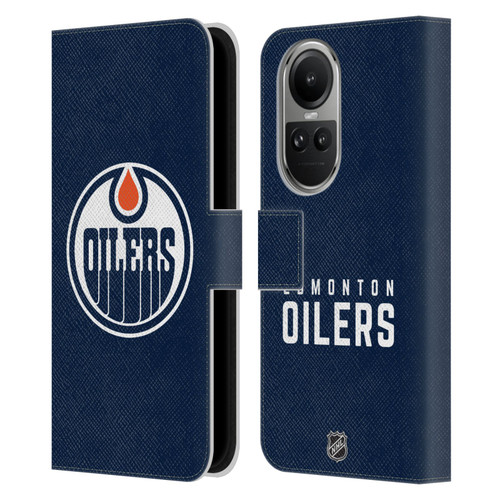 NHL Edmonton Oilers Plain Leather Book Wallet Case Cover For OPPO Reno10 5G / Reno10 Pro 5G