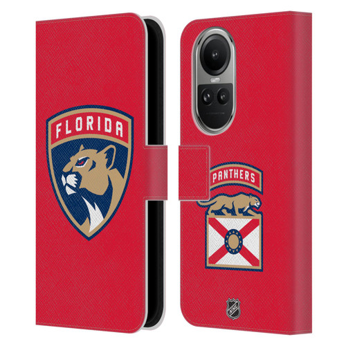 NHL Florida Panthers Plain Leather Book Wallet Case Cover For OPPO Reno10 5G / Reno10 Pro 5G