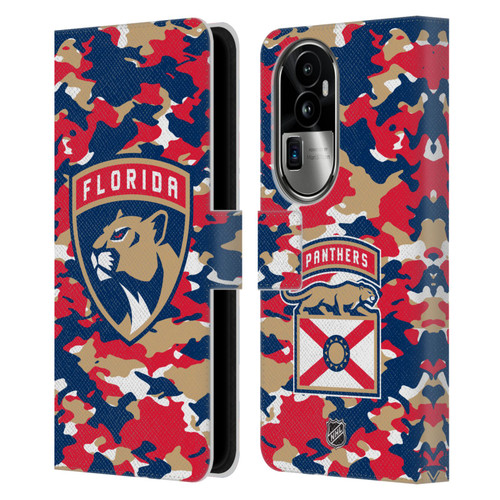 NHL Florida Panthers Camouflage Leather Book Wallet Case Cover For OPPO Reno10 Pro+