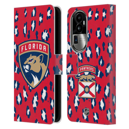 NHL Florida Panthers Leopard Patten Leather Book Wallet Case Cover For OPPO Reno10 Pro+