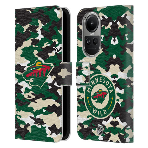 NHL Minnesota Wild Camouflage Leather Book Wallet Case Cover For OPPO Reno10 5G / Reno10 Pro 5G