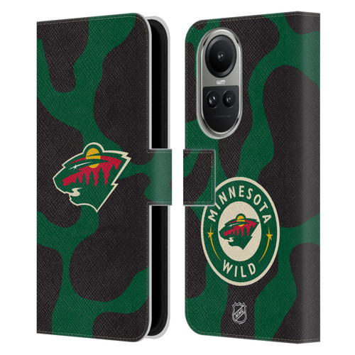 NHL Minnesota Wild Cow Pattern Leather Book Wallet Case Cover For OPPO Reno10 5G / Reno10 Pro 5G