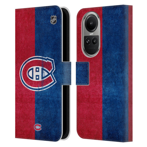 NHL Montreal Canadiens Half Distressed Leather Book Wallet Case Cover For OPPO Reno10 5G / Reno10 Pro 5G