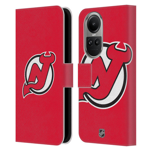 NHL New Jersey Devils Plain Leather Book Wallet Case Cover For OPPO Reno10 5G / Reno10 Pro 5G