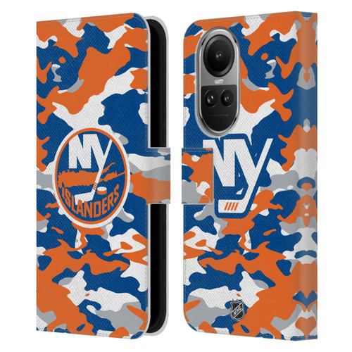 NHL New York Islanders Camouflage Leather Book Wallet Case Cover For OPPO Reno10 5G / Reno10 Pro 5G